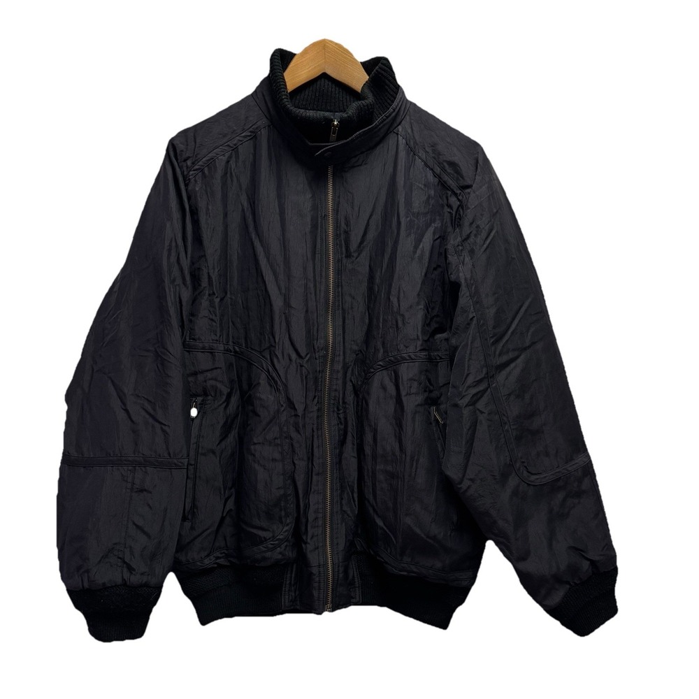 Bjorn Borg Vtg Mens Large Black Softshell Insulated Zip Bomber Flight Jacket euc